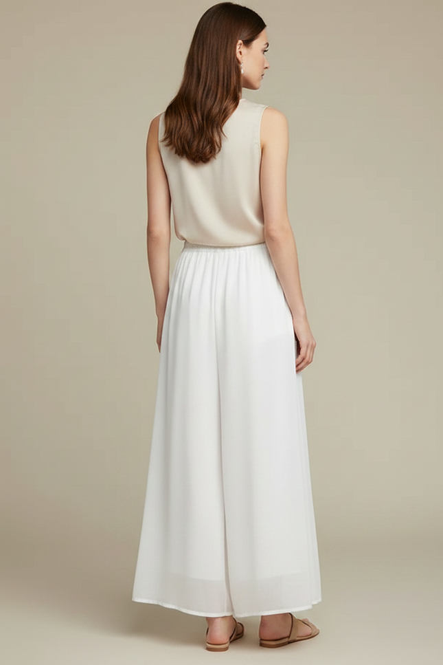Pantalon Chinois Blanc Chiffon Ample Fluide Femme - Polyester - vue 2