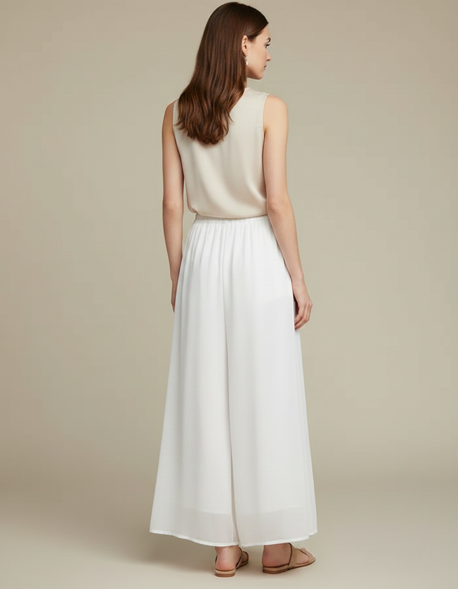 Pantalon Chinois Blanc Chiffon Ample Fluide Femme - Polyester - vue 2