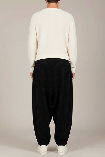 Pantalon Chinois Noir Côtelé Ample Brodé Hiver - Cordé - vue 2