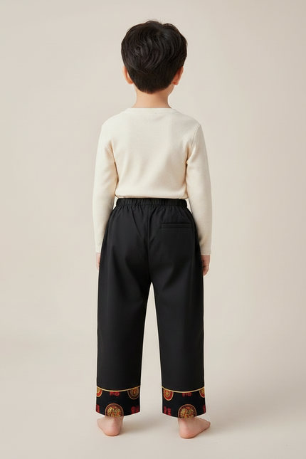 Pantalon Chinois Noir Ample Brodé Traditionnel Garçon - Toile - vue 2