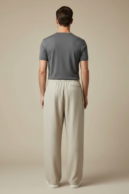 Pantalon Chinois Lin Beige Ample Décontracté Homme - vue 2