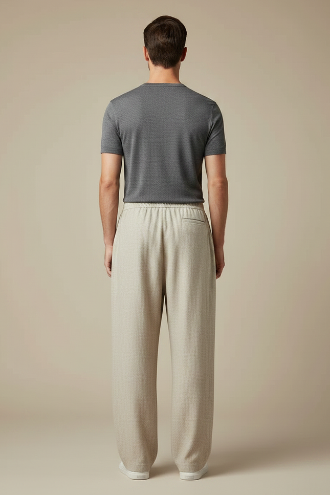 Pantalon Chinois Lin Beige Ample Décontracté Homme - vue 2