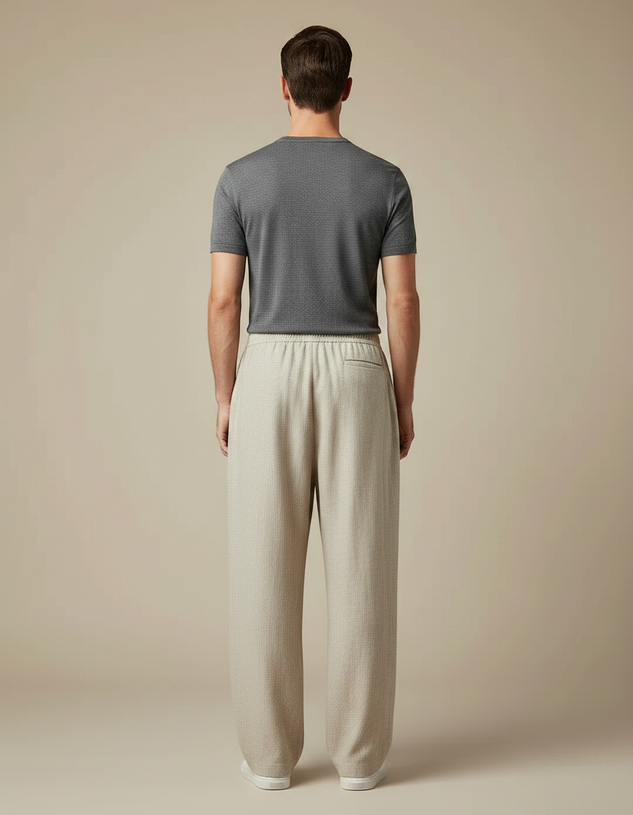Pantalon Chinois Lin Beige Ample Décontracté Homme - vue 2