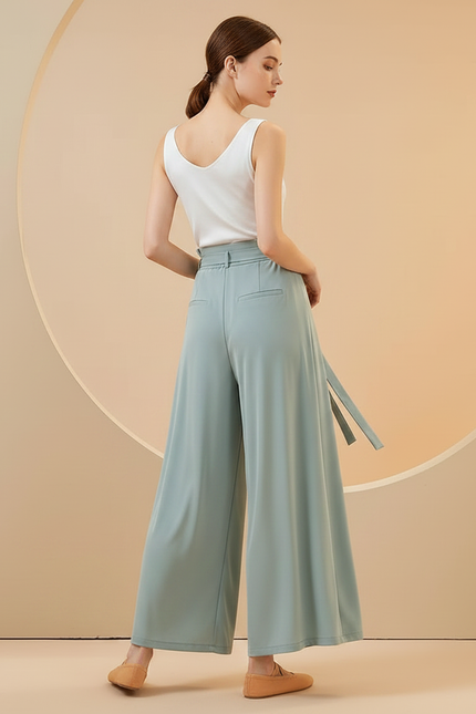 Pantalon Chinois Fluide Ample Ceinturé Vert Femme - Viscose - vue 2