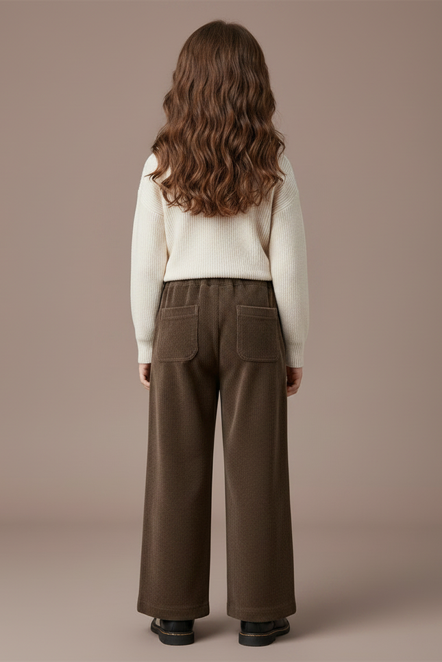 Pantalon Chinois Marron Côtelé Ample Décontracté Fille - Cordé - vue 2