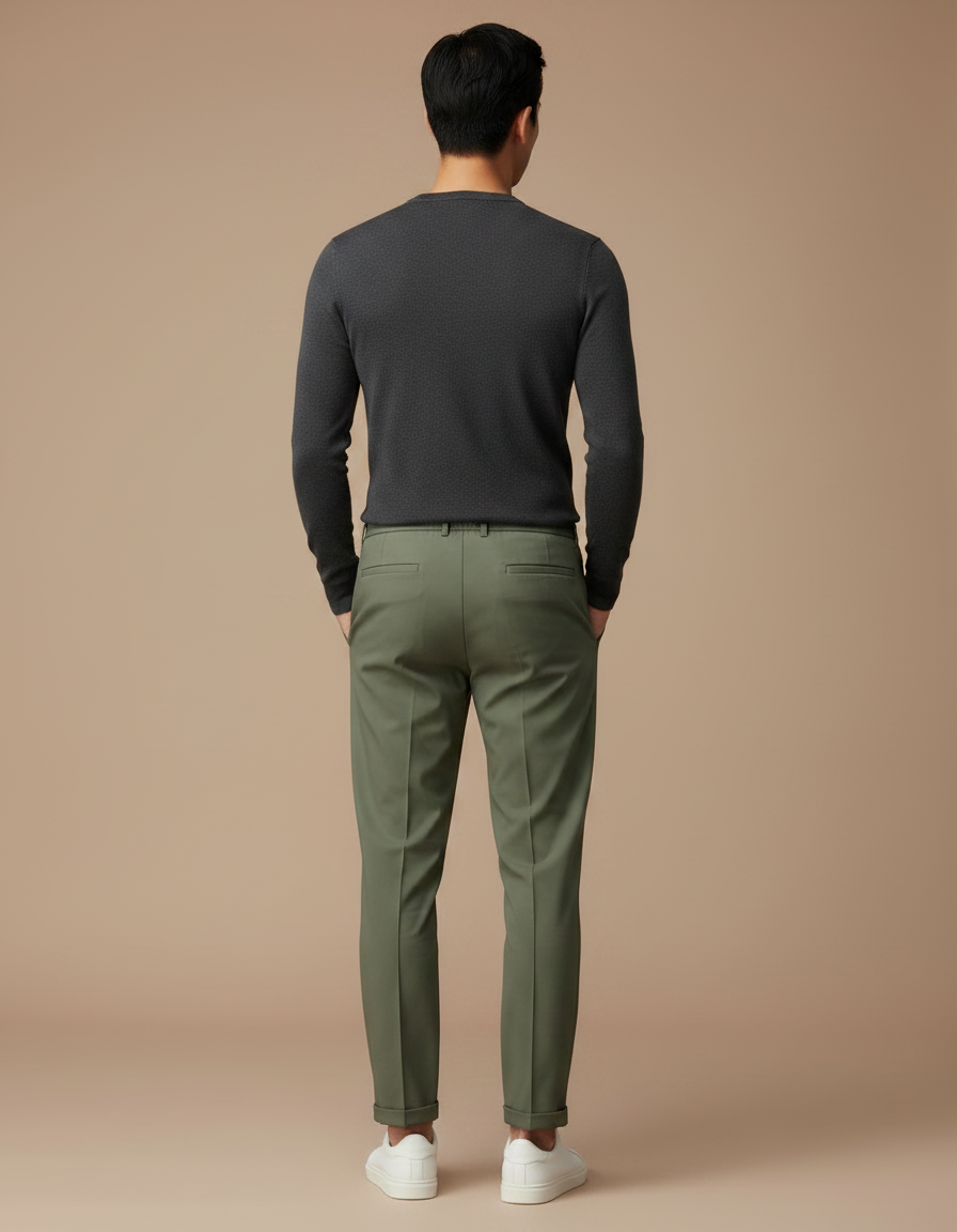 Pantalon Chinois Vert Kaki Droit Décontracté Cordon Homme - Polyester - vue 2