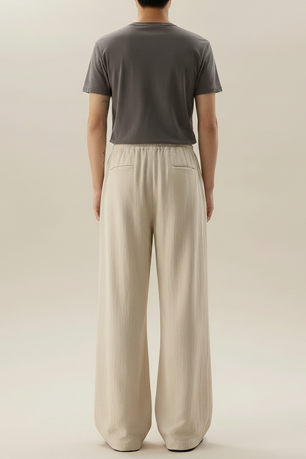 Pantalon Chinois Lin Ample Cordon Beige Décontracté Homme - vue 2