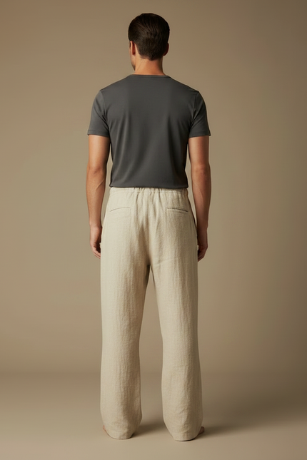 Pantalon Chinois Beige Dragon Ample Lin Cordon Homme - vue 2