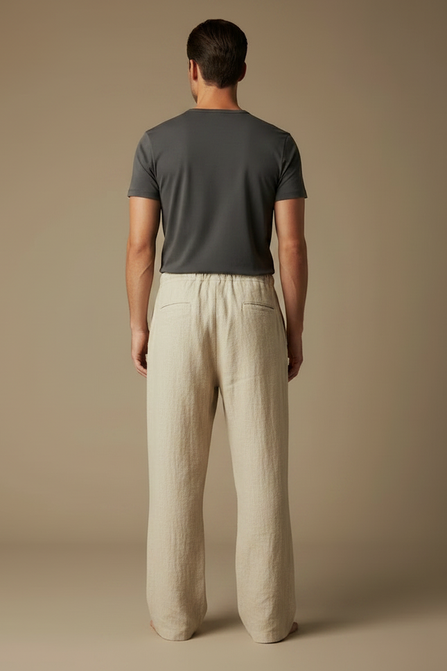 Pantalon Chinois Beige Dragon Ample Lin Cordon Homme - vue 2