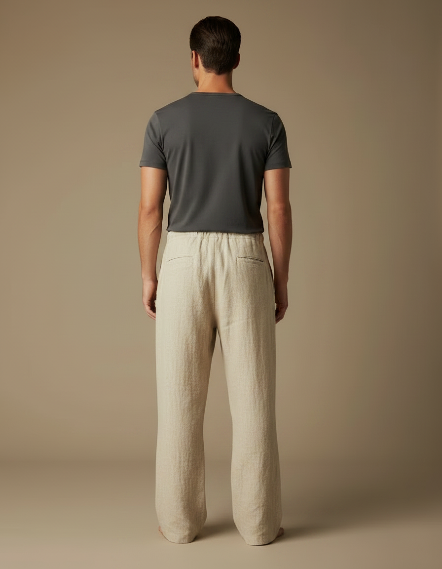 Pantalon Chinois Beige Dragon Ample Lin Cordon Homme - vue 2