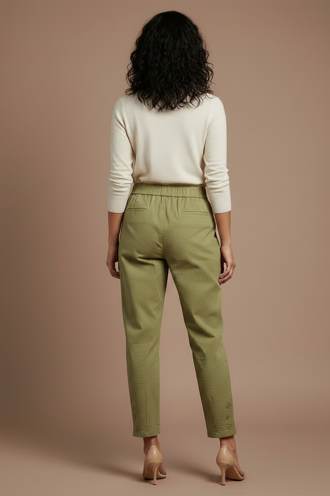 Pantalon Chinois Vert Kaki Taille Haute Décontracté - Gabardine - vue 2
