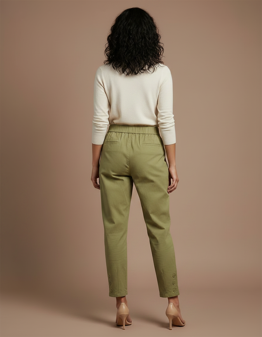 Pantalon Chinois Vert Kaki Taille Haute Décontracté - Gabardine - vue 2