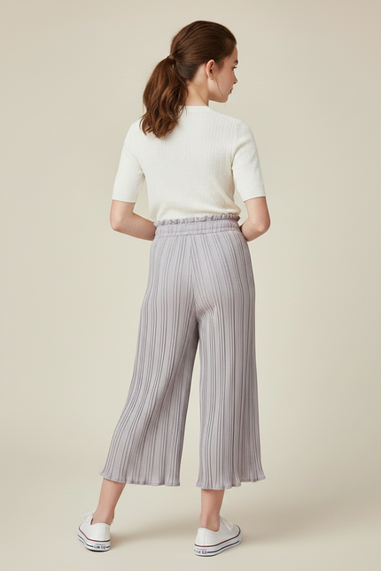 Pantalon Chinois Plissé Gris Ample Fluide Décontracté Enfant - Polyester - vue 2