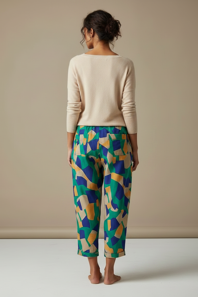 Pantalon Chinois Imprimé Géométrique Fluide Coton Estival - Multicolore - vue 2
