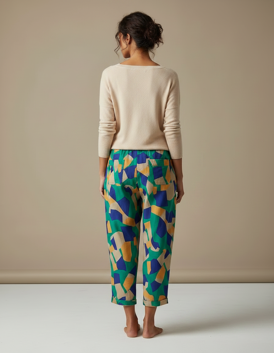 Pantalon Chinois Imprimé Géométrique Fluide Coton Estival - Multicolore - vue 2
