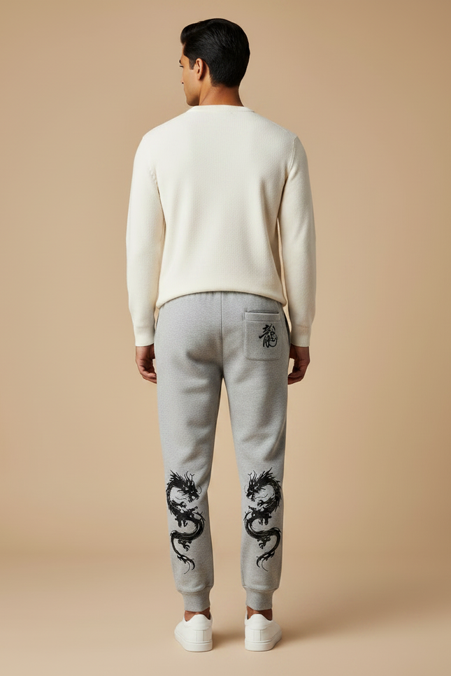 Pantalon Chinois Gris Décontracté Dragon Imprimé Homme - Molleton - vue 2
