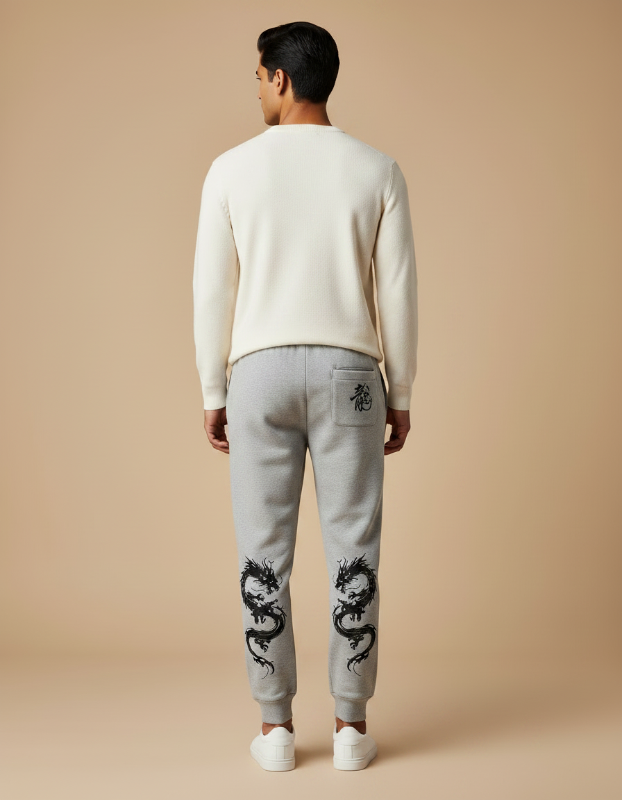 Pantalon Chinois Gris Décontracté Dragon Imprimé Homme - Molleton - vue 2