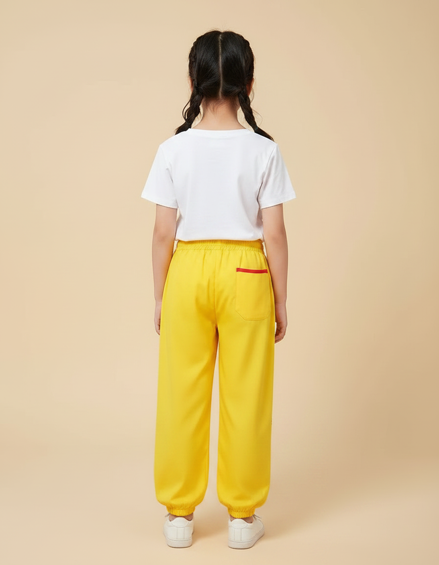 Pantalon Chinois Jaune Brodé Dragon Enfant Ample Sportif - Coton - vue 2