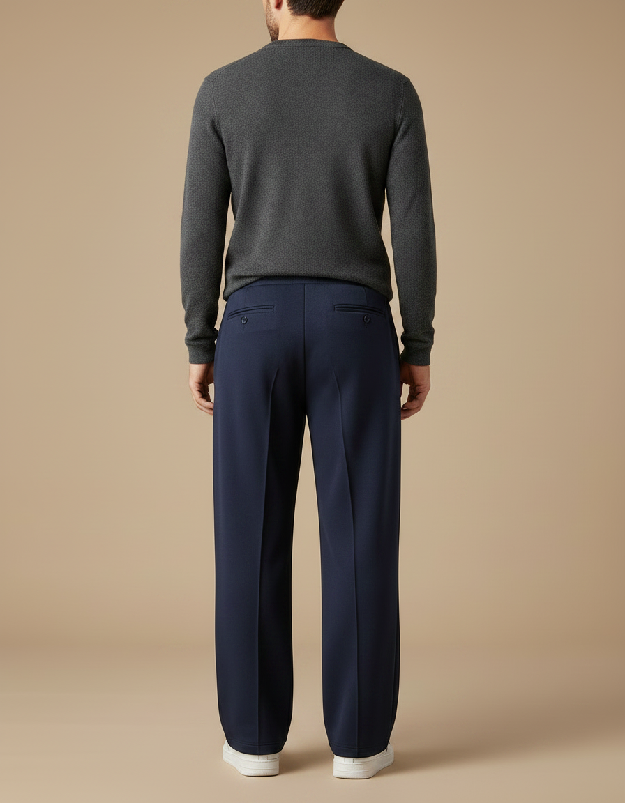 Pantalon Chinois Bleu Marine Droit Ample Cordon Homme - Gabardine - vue 2