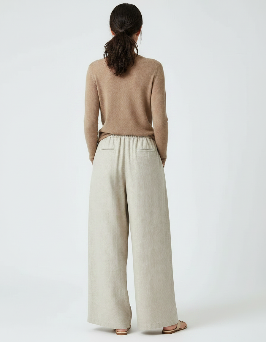 Pantalon Chinois Lin Ample Beige Décontracté Fluide - vue 2