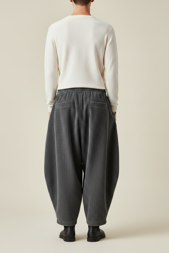 Pantalon Chinois Gris Côtelé Ample Décontracté Homme - Cordé - vue 2