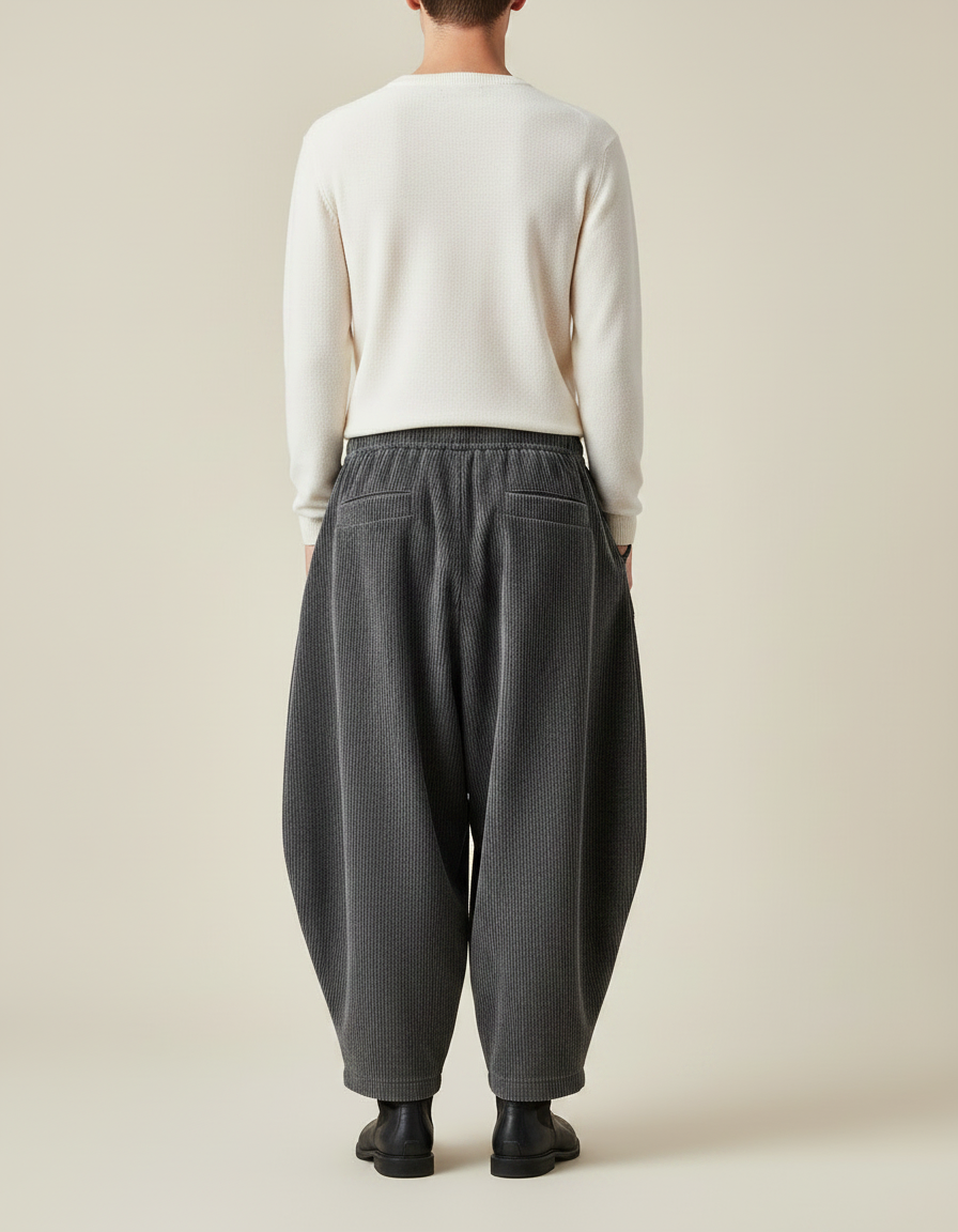 Pantalon Chinois Gris Côtelé Ample Décontracté Homme - Cordé - vue 2