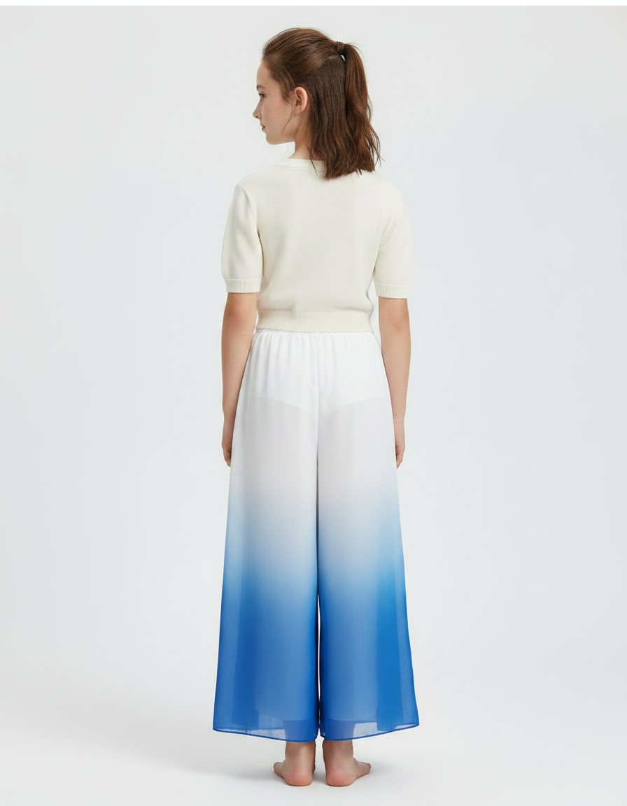 Pantalon Chinois Dégradé Fluide Ample Bleu Enfant - Multicolore Polyester - vue 2