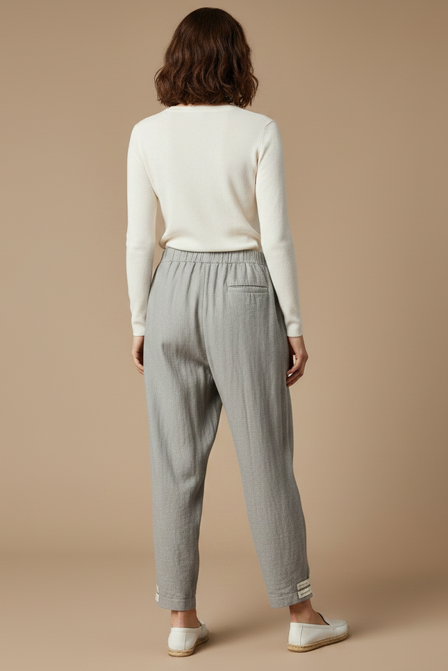 Pantalon Chinois Gris Décontracté Fluide Coton Femme - vue 2