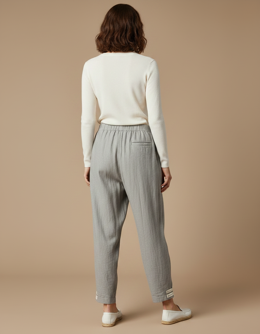 Pantalon Chinois Gris Décontracté Fluide Coton Femme - vue 2