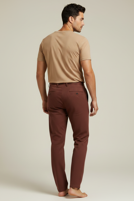 Pantalon Chinois Marron Droit Coton Décontracté Homme - vue 2