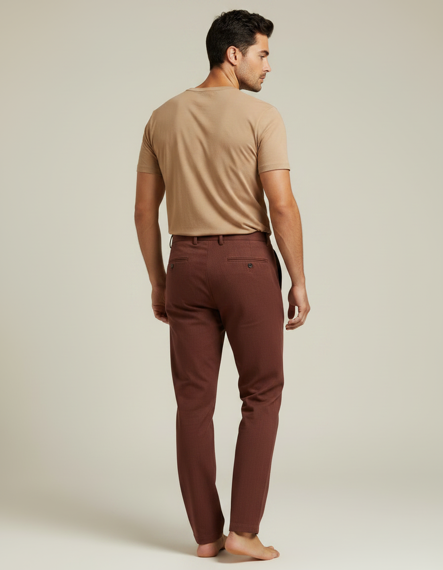 Pantalon Chinois Marron Droit Coton Décontracté Homme - vue 2