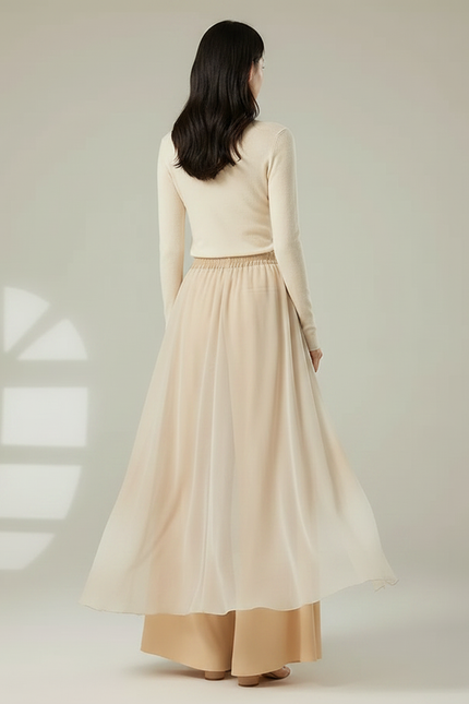 Pantalon Chinois Fluide Ample Superposé Beige Élégant - Viscose - vue 2