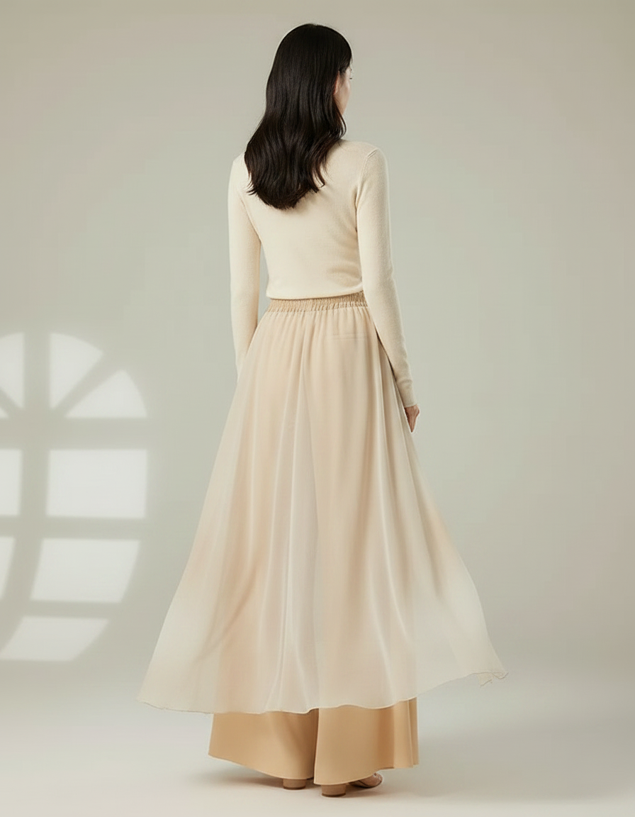 Pantalon Chinois Fluide Ample Superposé Beige Élégant - Viscose - vue 2