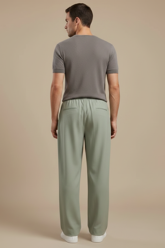 Pantalon Chinois Vert Sauge Ample Décontracté Fluide - Viscose - vue 2