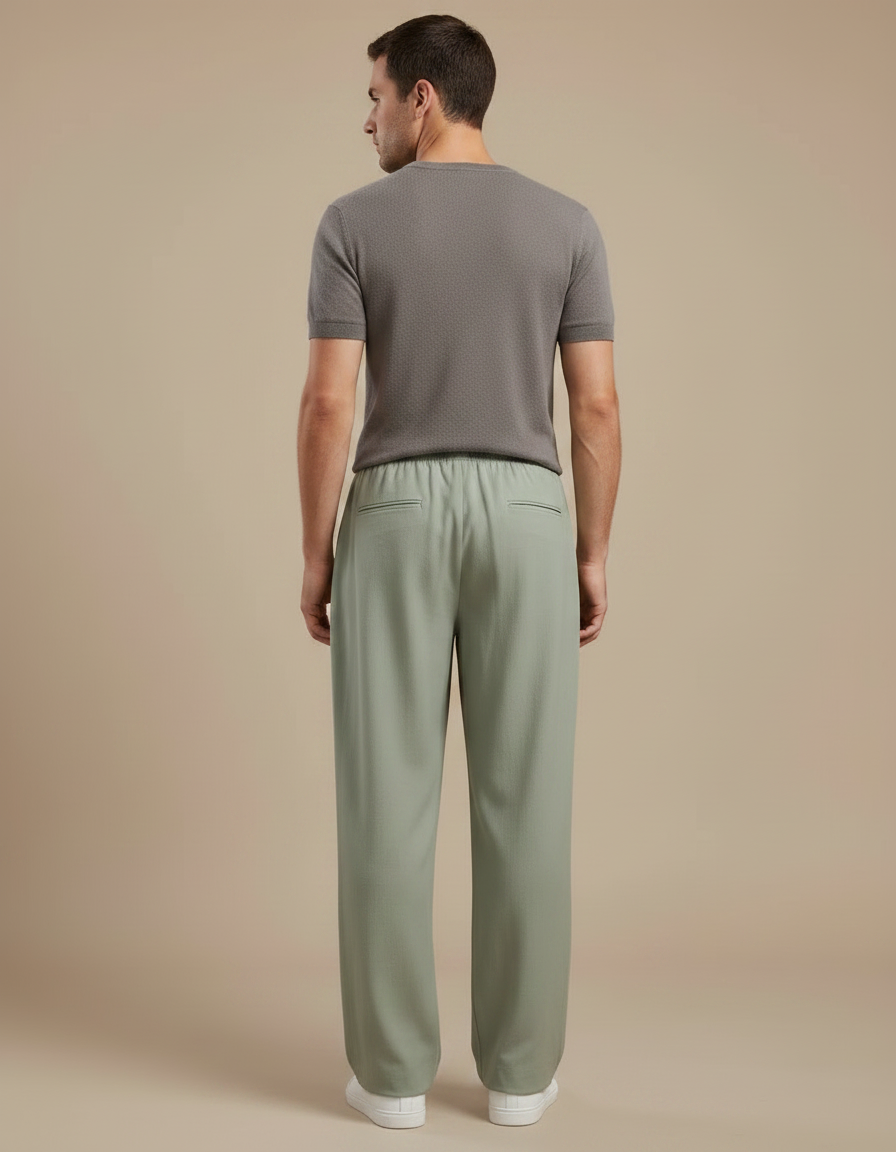 Pantalon Chinois Vert Sauge Ample Décontracté Fluide - Viscose - vue 2