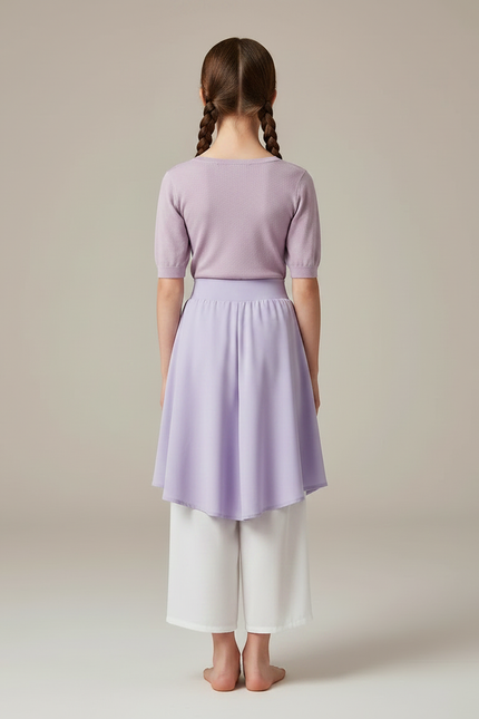Pantalon Chinois Violet Fluide Jupe Superposée Élégant Fille - Blanc Viscose - vue 2