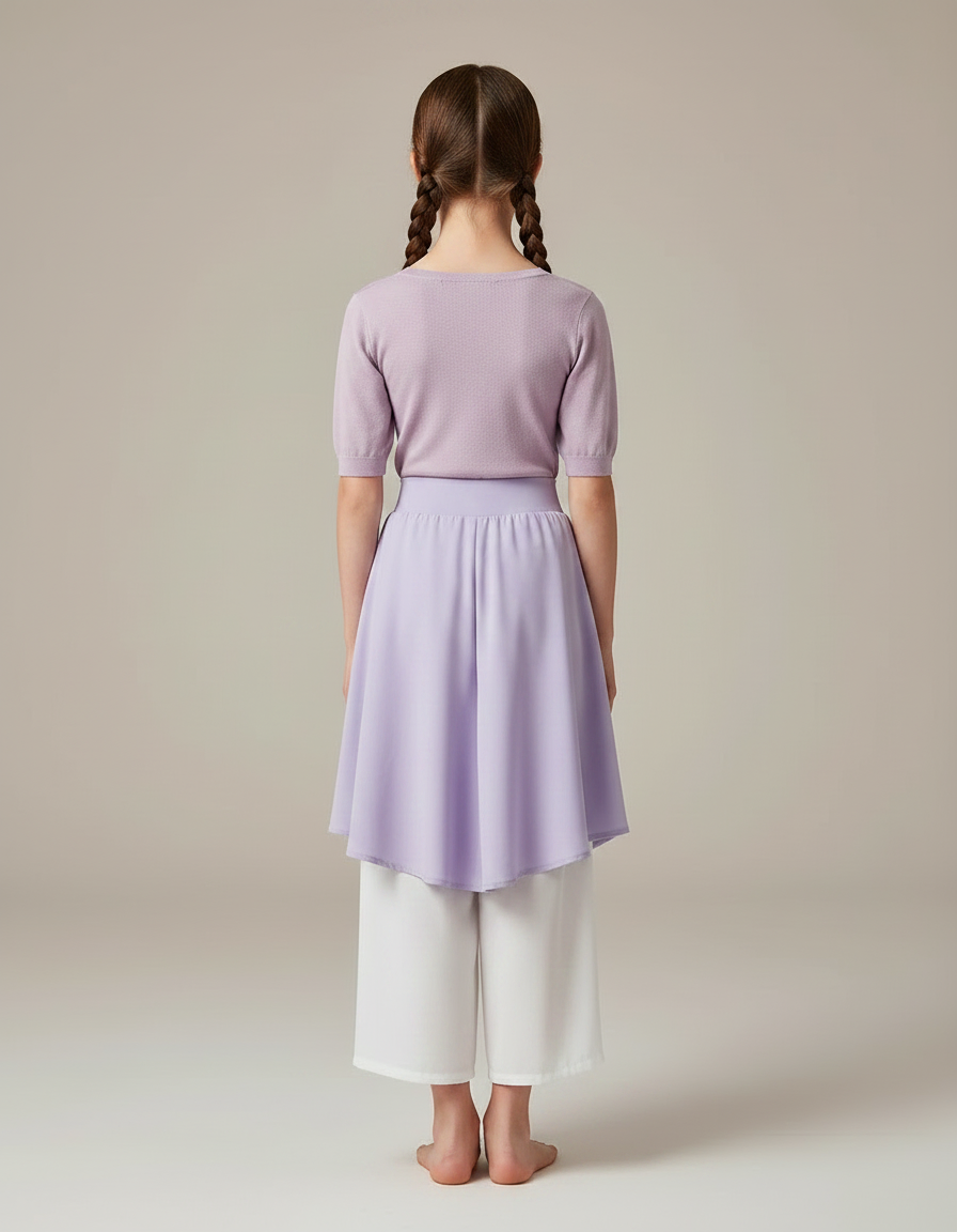 Pantalon Chinois Violet Fluide Jupe Superposée Élégant Fille - Blanc Viscose - vue 2
