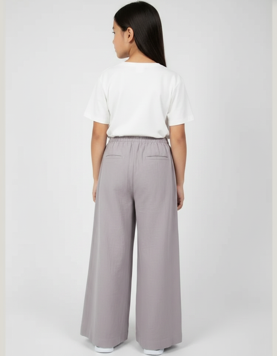 Pantalon Chinois Gris Ample Coton Fluide Enfant - vue 2