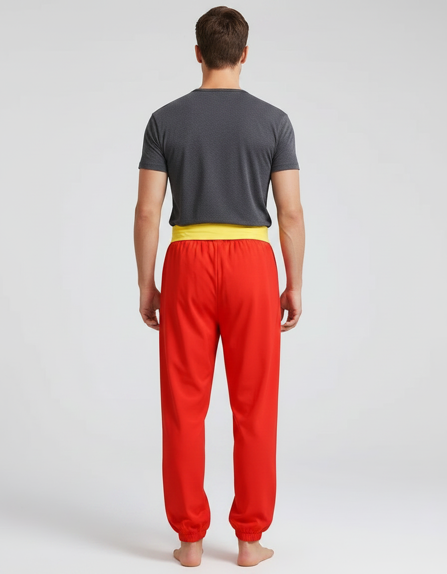 Pantalon Chinois Rouge Dragon Jaune Ample - Polyester - vue 2