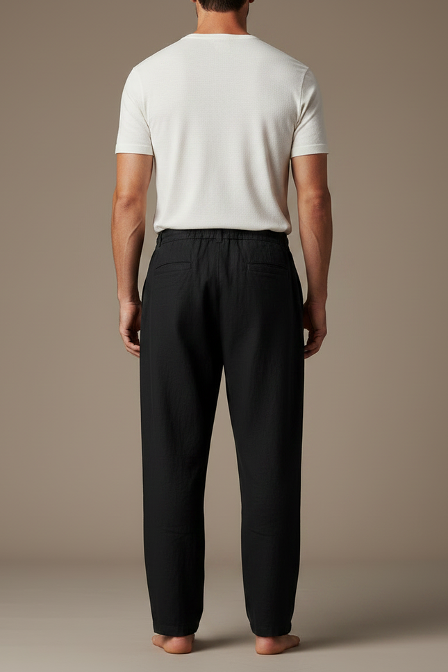Pantalon Chinois Homme Noir Ample - Lin - vue 2