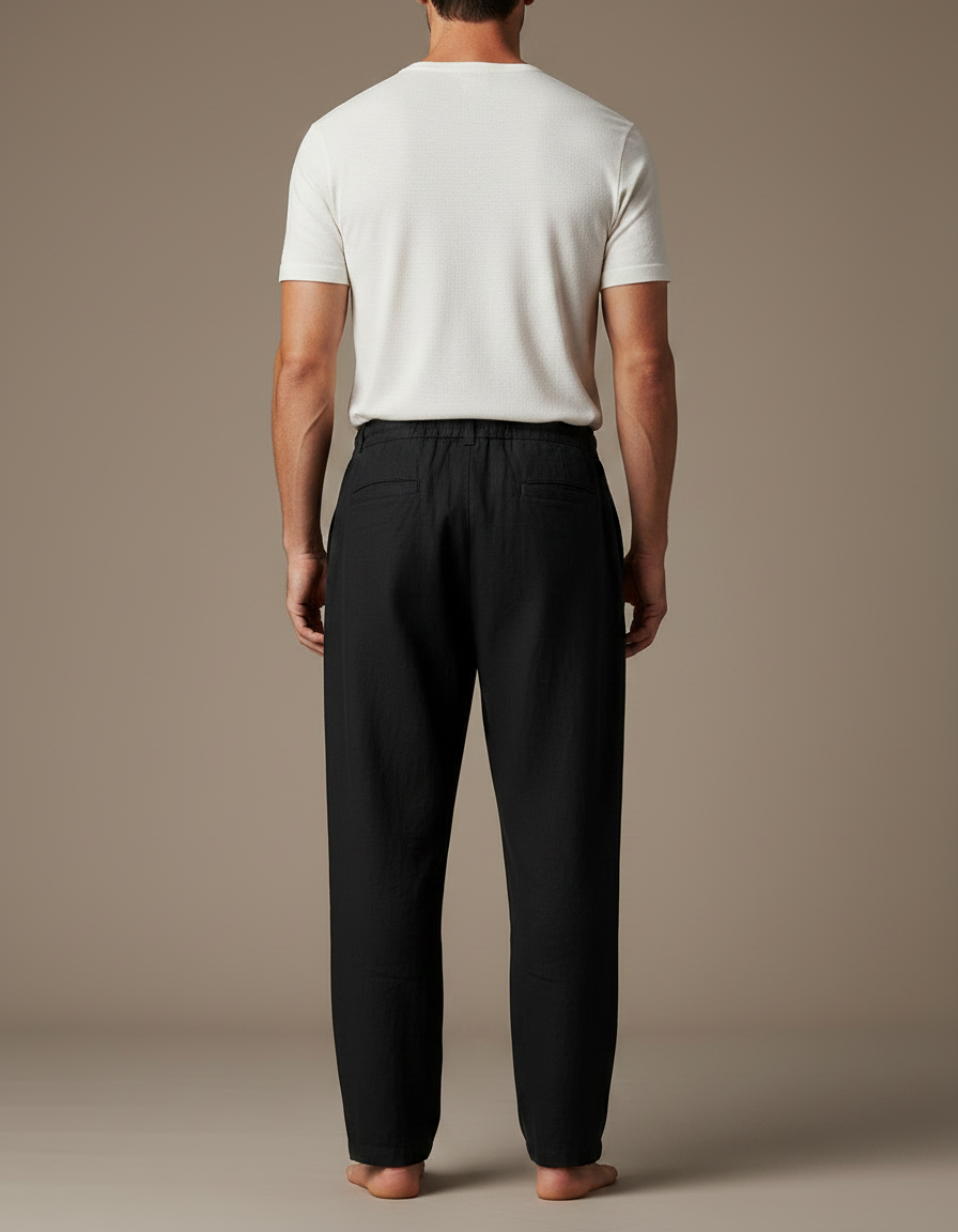 Pantalon Chinois Homme Noir Ample - Lin - vue 2