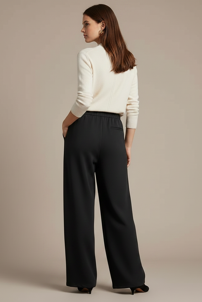 Pantalon Chinois Noir Ample Fluide Élastique Décontracté - Polyester - vue 2