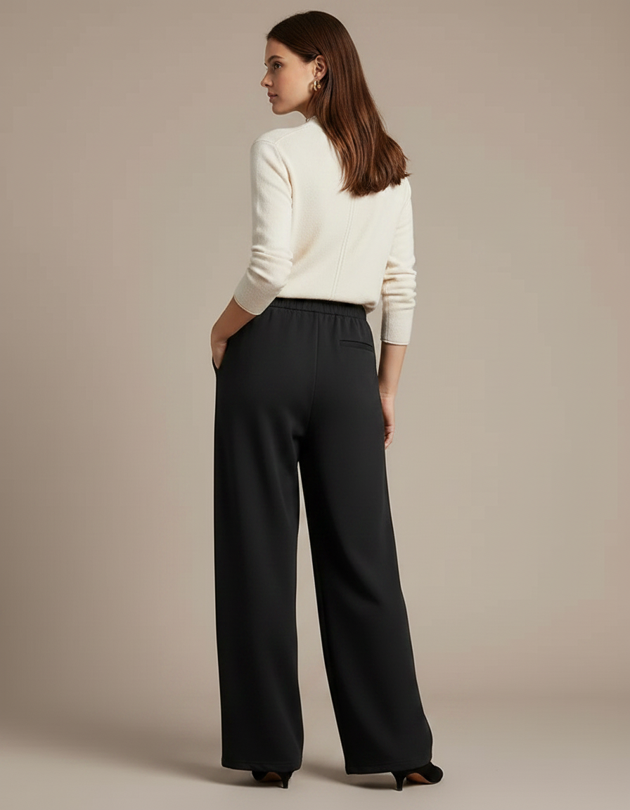 Pantalon Chinois Noir Ample Fluide Élastique Décontracté - Polyester - vue 2