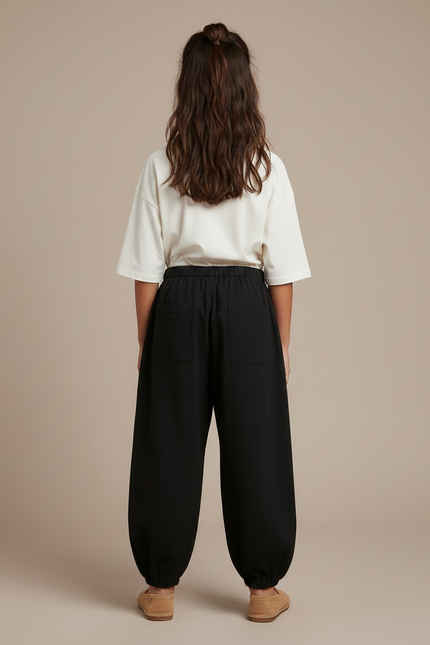 Pantalon Chinois Fille Noir Sarouel - Lin - vue 2