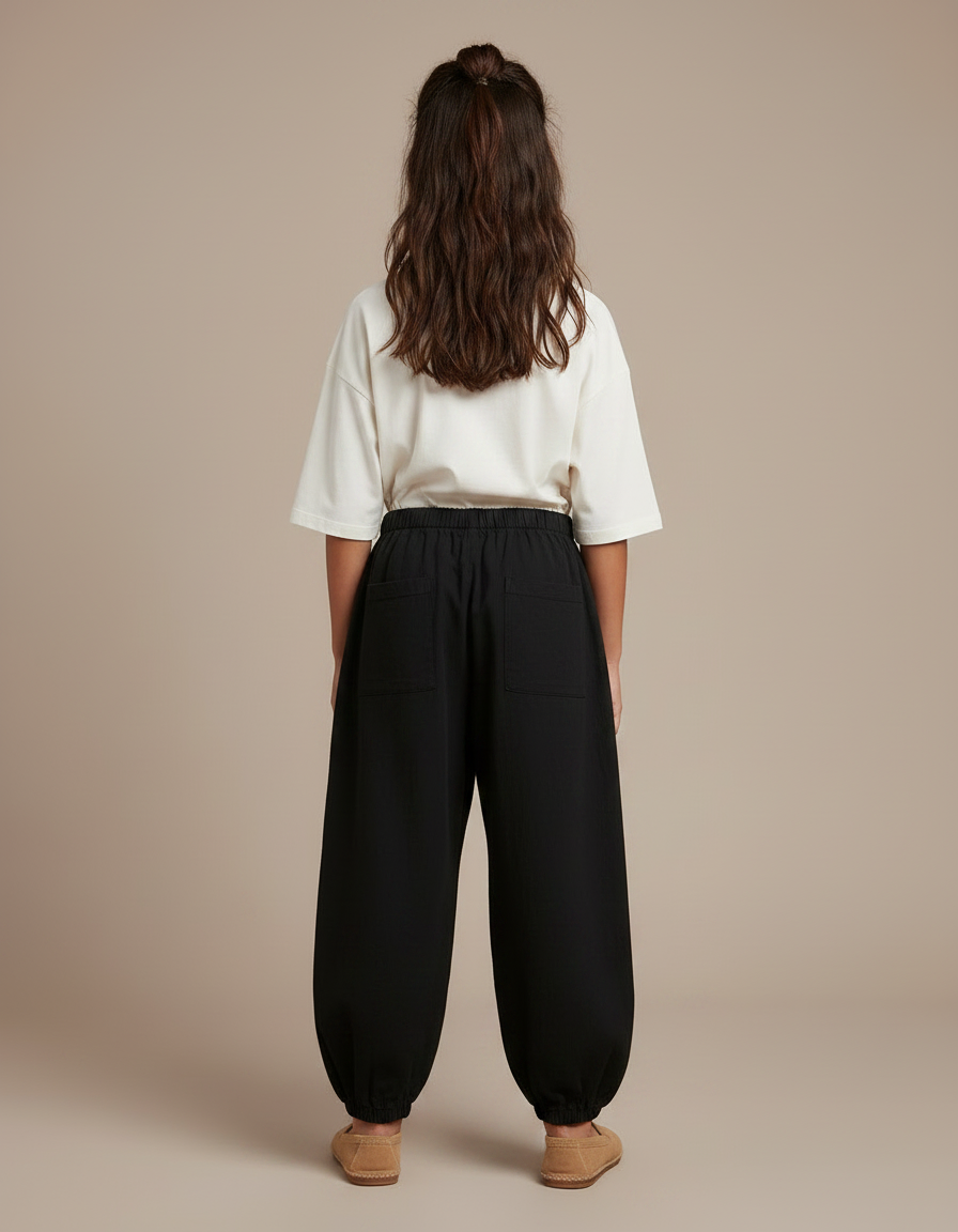 Pantalon Chinois Fille Noir Sarouel - Lin - vue 2