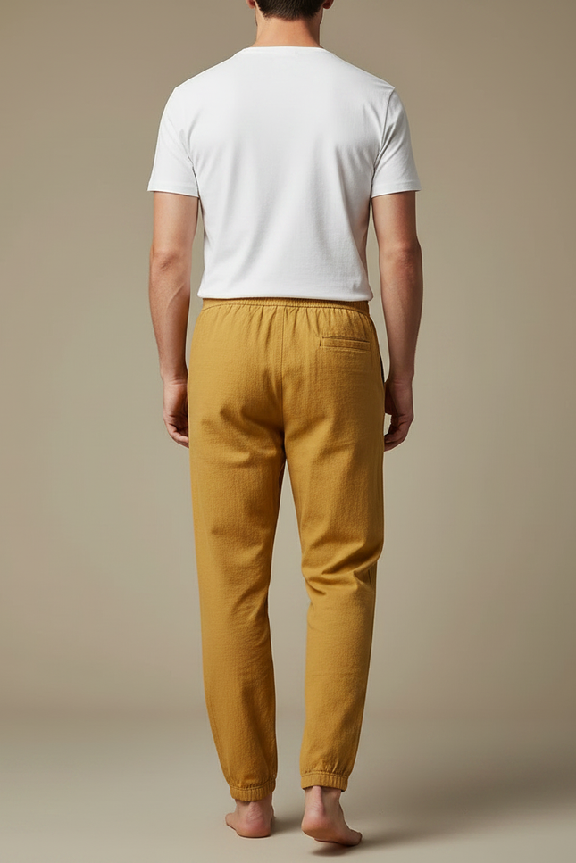 Pantalon Chinois Jaune Ample Coton Élastique Homme - vue 2
