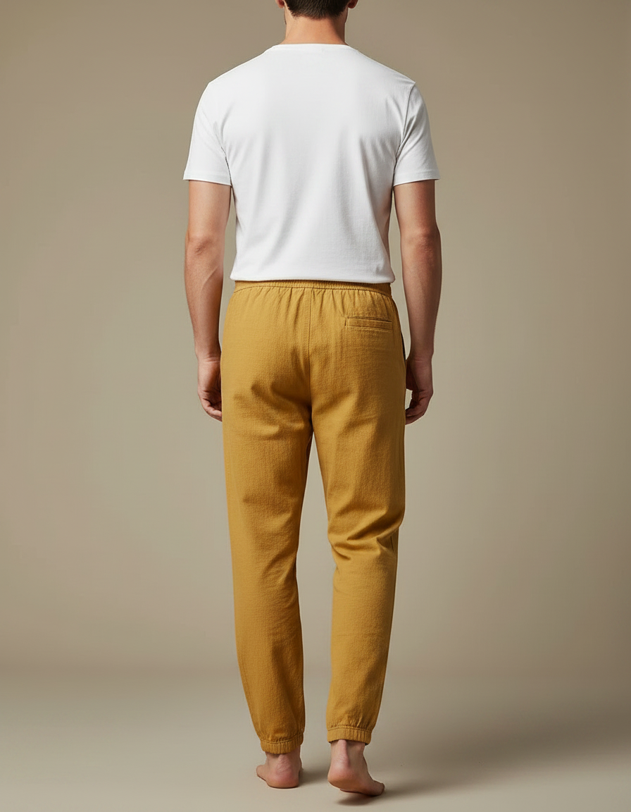 Pantalon Chinois Jaune Ample Coton Élastique Homme - vue 2