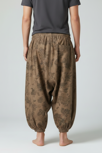 Pantalon Chinois Marron Ample Côtelé Fleuri Décontracté - Cordé - vue 2