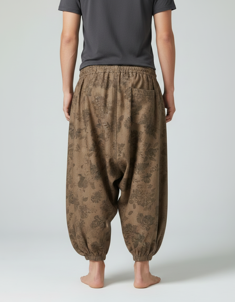 Pantalon Chinois Marron Ample Côtelé Fleuri Décontracté - Cordé - vue 2