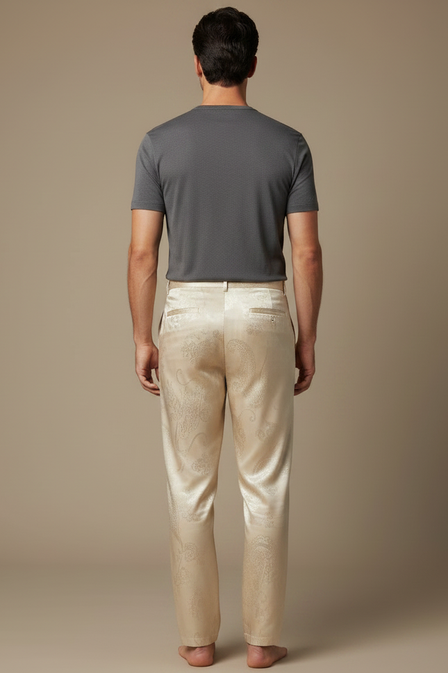 Pantalon Chinois Satin Beige Dragon Élégant Homme - vue 2